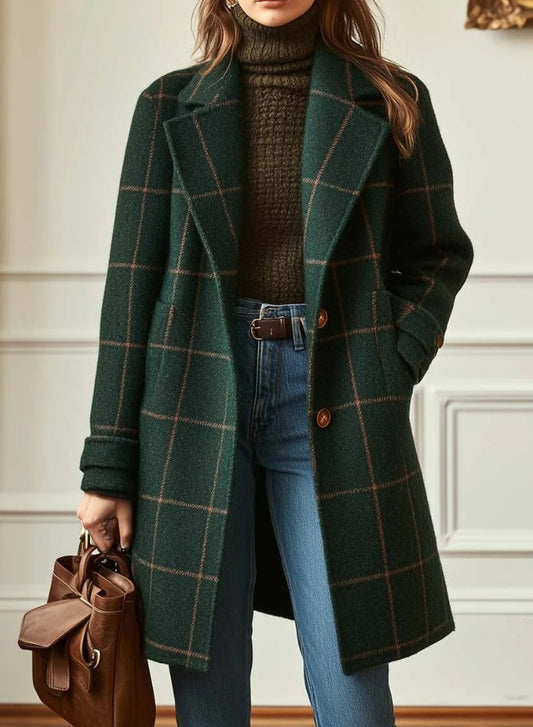 Women's Retro Lapel Plaid Tweed Coat